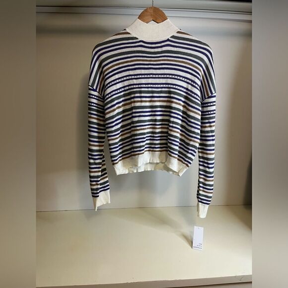 NWT Ten Sixty Sherman Woman’s Stripe Mock Neck Sweater -L - Picture 2 of 6